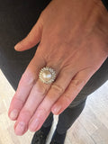 Bague Marguerite Perle 10mm Diamants Or Gris 18 Carats