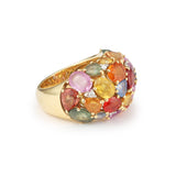 Bague Bombée Saphirs Multicolore 6 carats Diamants Or Jaune 18 Carats