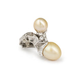 Gilbert Albert Gold Pearls Diamonds 18 Carat White Gold Cocktail Ring