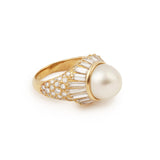 Vintage 12mm Pearl Diamonds 2.30 Carats 18 Carat Yellow Gold Cocktail Ring