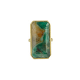 Rectangular Emerald Quartz Frosted 18ct Yellow Gold Frosted Ring