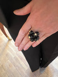 Bague Grelots Onyx Diamants Or Jaune 18 Carats