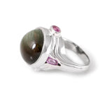 Bague Tourmaline Verte Oeil de Chat Saphir Rose Or Gris 18 Carats