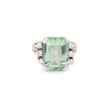 Vintage 9 Carats Green Tourmaline and Diamonds 18 Carat White Gold Ring