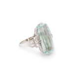Bague Art Déco Aigue Marine 12 Carats Diamants Platine