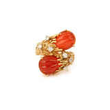 Carnelian Diamonds 18 Carat Yellow Gold Toi & Moi Ring