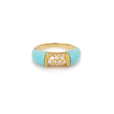 Bague Jonc Turquoise Diamants Or Jaune 18 Carats