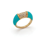 Bague Jonc Turquoise Diamants Or Jaune 18 Carats