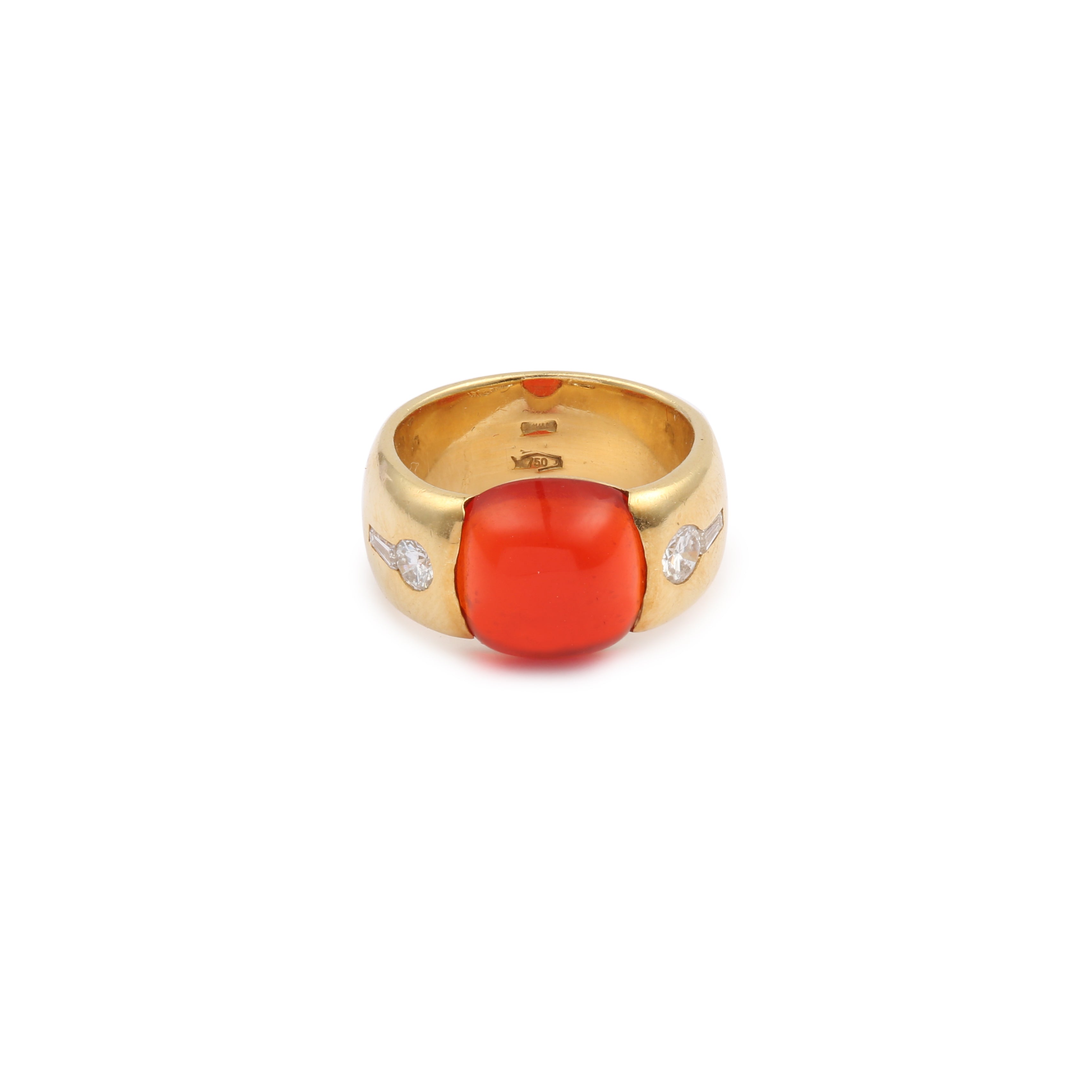 Bague Cabochon Opale de Feu Diamants Or Jaune 18 Carats Les Pierres de Julie