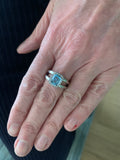 Bague Aigue-Marine Rectangle Diamants Or Gris 18 Carats