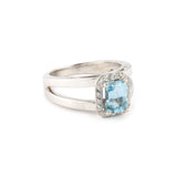 Bague Aigue-Marine Rectangle Diamants Or Gris 18 Carats