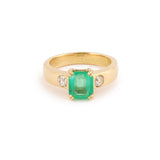 Bague Emeraude Colombie 1.63 Carats Diamants Or Jaune 18 Carats (Certificat)