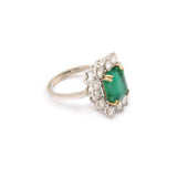 Certified 4.21 Carats Brazilian Emerald Diamonds 18 Carats White Gold Pompadour Ring