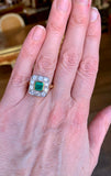 Bague Style Art-Déco Emeraude Colombienne Diamants Platine Or Jaune 18 Carats