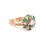 Emeralds Diamonds 18 Carats Yellow Gold Daisy Ring