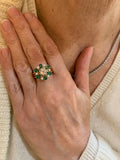Emeralds Diamonds 18 Carats Yellow Gold Daisy Ring