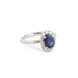 1.50 Carats Sapphire Diamonds 18 Carats White Gold Pompadour Ring