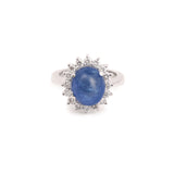 Cabochon Sapphire Diamonds 18 Carat White Gold Pompadour Ring