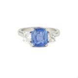 Certified 3.02 Carats Unheated Cushion-Cut Sapphire Diamonds 18 Carats White Gold Ring