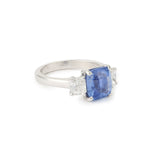 Certified 3.02 Carats Unheated Cushion-Cut Sapphire Diamonds 18 Carats White Gold Ring