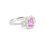 Bague Saphir Rose Diamants Or Gris 18 Carats