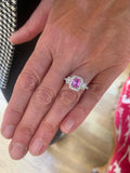 Bague Saphir Rose Diamants Or Gris 18 Carats