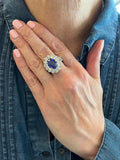 Bague Pompadour Tanzanite 3.50 Carats Diamants Or Gris 18 Carats