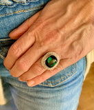 Bague Tourmaline Verte 8 Carats Diamants Or Gris 18 Carats