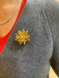 1.20 Carats Diamonds 18 Carat Yellow Gold Thistle Brooch