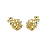 Clips d'Oreilles Gilbert Albert Turquoises Diamants Perles Or jaune 18 carats