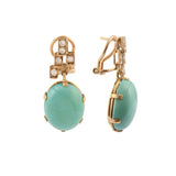 Vintage Turquoises Diamonds 18 Carats Yellow Gold Earrings