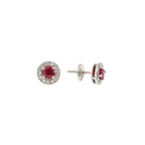 Boucles d'Oreilles Rubis Birman Diamants Or Gris 18 Carats