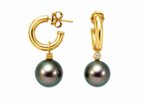10mm Tahitian Pearls 18 Carats Yellow Gold Hoop Earrings
