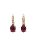 Boucles d'Oreilles Dormeuses Rubis Diamants Or Jaune 18 Carats