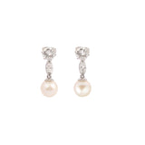 2.80 Carats Diamonds Pearls Platinum 18 Carats White Gold Convertible Drops Studs Earrings