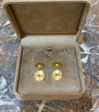 Boutons de Manchettes Vintage Disques Emeraudes Or Jaune 18 Carats