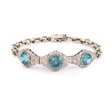 Vintage 12 Carats Blue Zircons Diamonds Platinum 14 Carats White Gold Bracelet