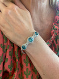 Vintage 12 Carats Blue Zircons Diamonds Platinum 14 Carats White Gold Bracelet