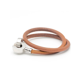 Bracelet Hermès Lancelot Double Métal Argenté Cuir