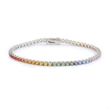 Bracelet Tennis Saphirs Arc-En-Ciel 5 Carats Or Gris 18 Carats