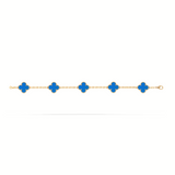 Van Cleef & Arpels Vintage Alhambra 5 Motifs Blue Agate 18 Carats Yellow Gold Bracelet