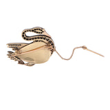Broche Cygne Nacre Diamants Or Jaune & Gris 18 Carats