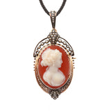 Broche Pendentif Ancien Camée Agate Perles Argent Or Jaune 18 Carats