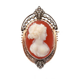 Broche Pendentif Ancien Camée Agate Perles Argent Or Jaune 18 Carats