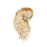 Broche Rétro Volute 1.30 Carats Diamants Or Jaune 18 Carats