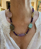 Collier Aventurine Améthyste Quartz Rose Cristal de Roche Vermeil