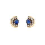 Vintage 2 Carats Sapphires Diamonds 18 Carats Yellow Gold Half-Moon Earrings