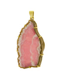 Grand Pendentif Vintage Tranche Rhodochrosite Or Jaune 18 Carats