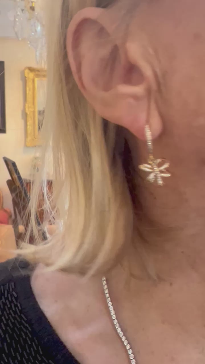 Ribbon Bow Diamonds 18 Carats Rose Gold Dormeuses Earrings