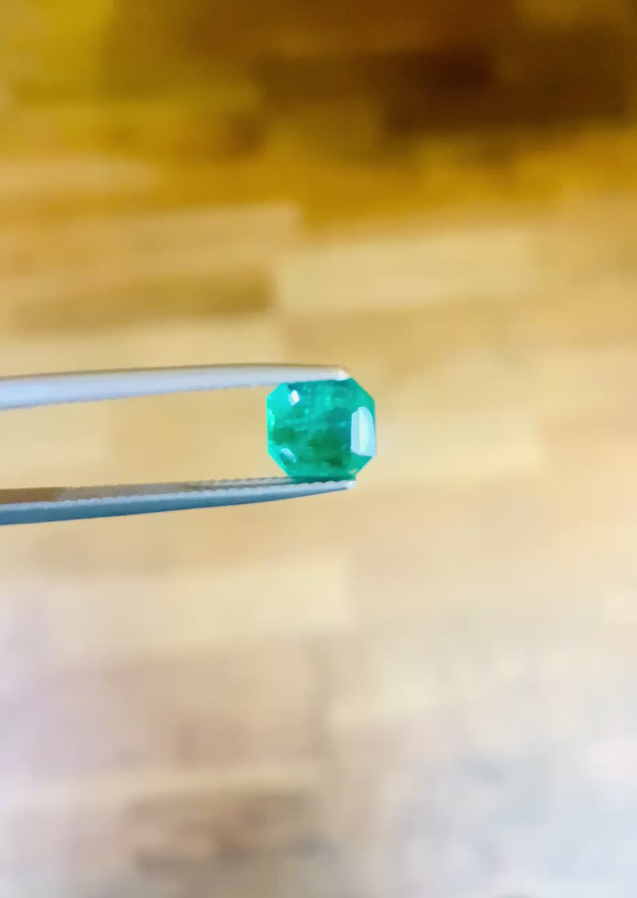 Certified 1.31 Carats Colombian Square Cut Emerald